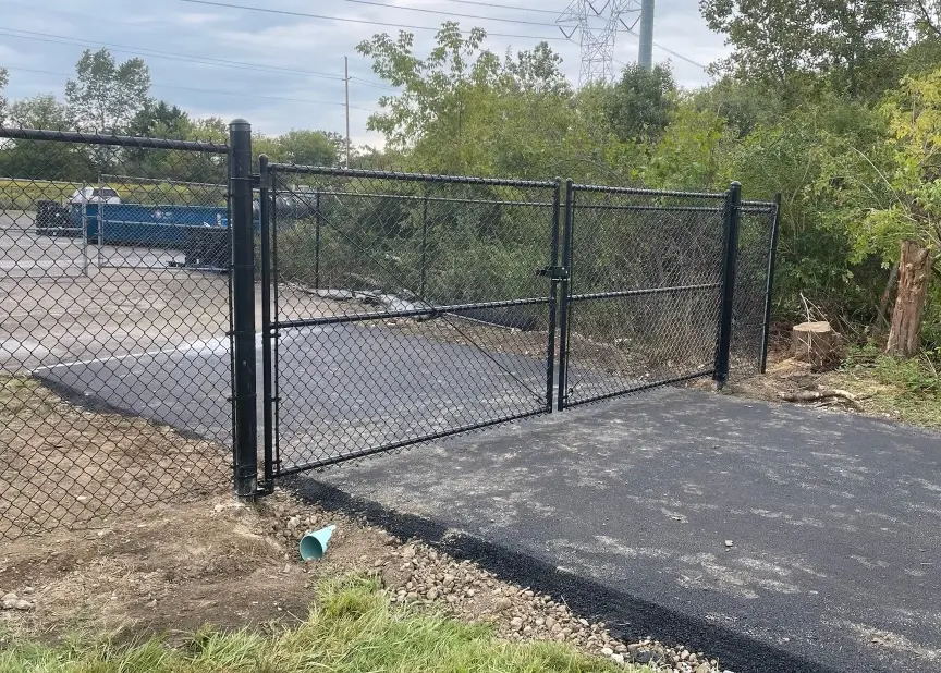 6' black commercial grade chain link double gate commercial grade all black vinyl coated chain link double drive gate