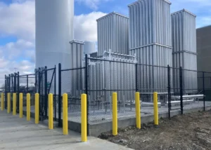 Black Commercial Chain Link Fence Around Nitrogen Tanks