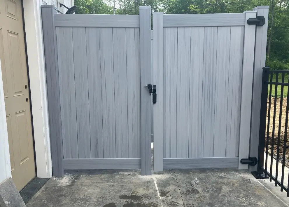 avon lake fence company gray woodgrain vinyl privacy fence