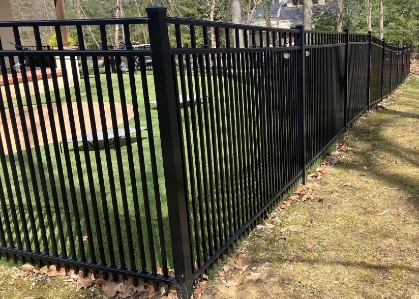 close up double picket aluminum fence close up of double picket aluminum fence